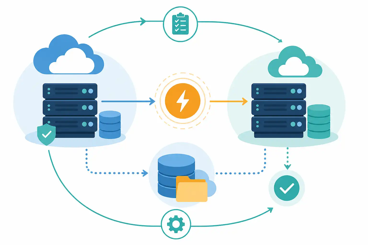 Infografik zu Disaster-Recovery-Tests im Cloud-Vertrag: RTO, RPO und Wiederanlauftests verbindlich regeln (KI-generiert)