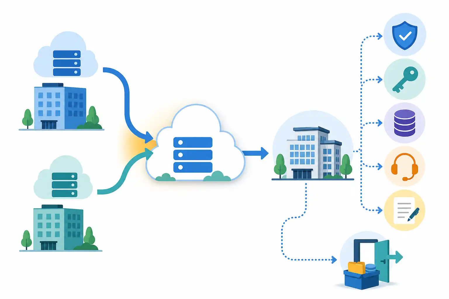 Infografik zu Anbieterübernahme im SaaS-Vertrag: Change-of-Control, Datenzugriff und Kündigungsrechte richtig regeln (KI-generiert)